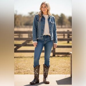 Roper Fancy Silver Inlay Cowgirl Boots Size 8 Brown Distressed